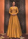 Yellow Colour Fancy Designer Stylish Wedding Wear Heavy Cotton Feel Muslin Latest Worked Heavy Readymade Gown Collection 913